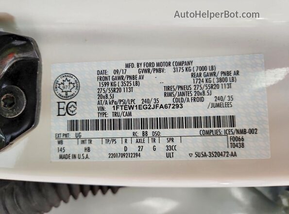 1FTEW1EG2JFA67293 2018 FORD F150 White ძრავის განყოფილების ხედი