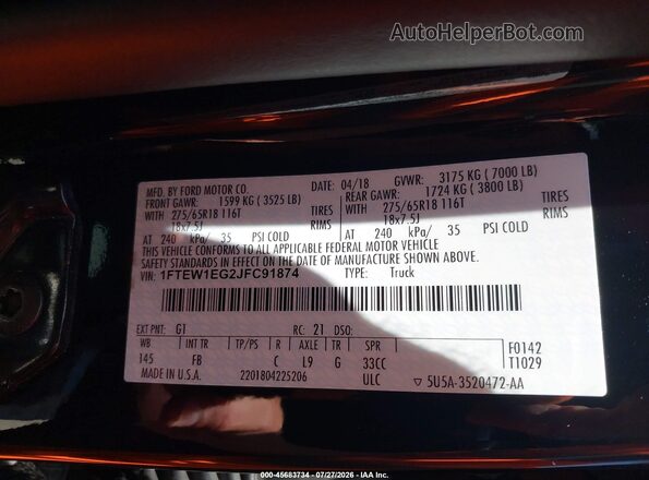 1FTEW1EG2JFC91874 2018 FORD F150 Черный Вид подкапотного пространства