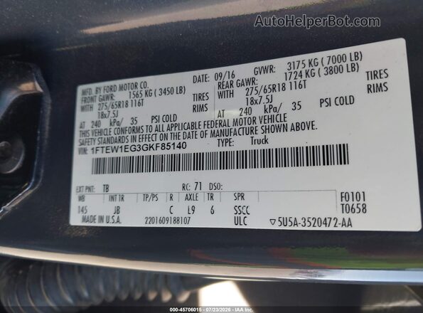 1FTEW1EG3GKF85140 2016 FORD F150 Gray Engine compartment view
