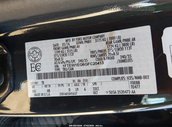 1FTEW1EG6GFC20413 2016 FORD F150 Gray Vista del compartimento del motor