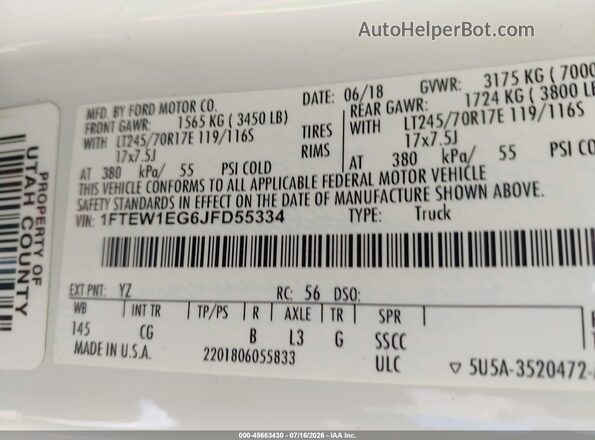 1FTEW1EG6JFD55334 2018 FORD F150 White Widok komory silnika
