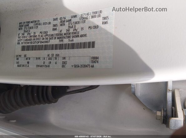 1FTEW1EG7GFB43907 2016 FORD F150 White Widok komory silnika