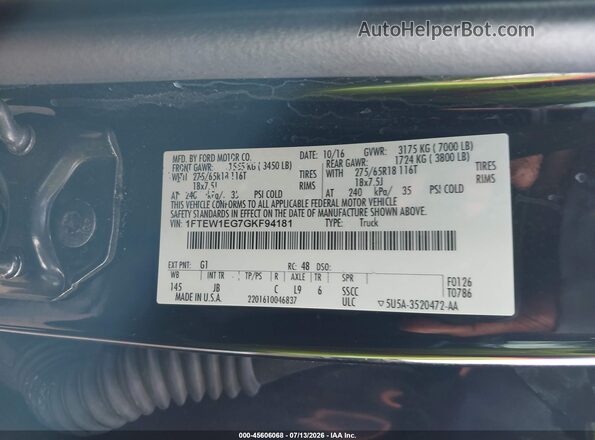 1FTEW1EG7GKF94181 2016 FORD F150 Black Engine compartment view