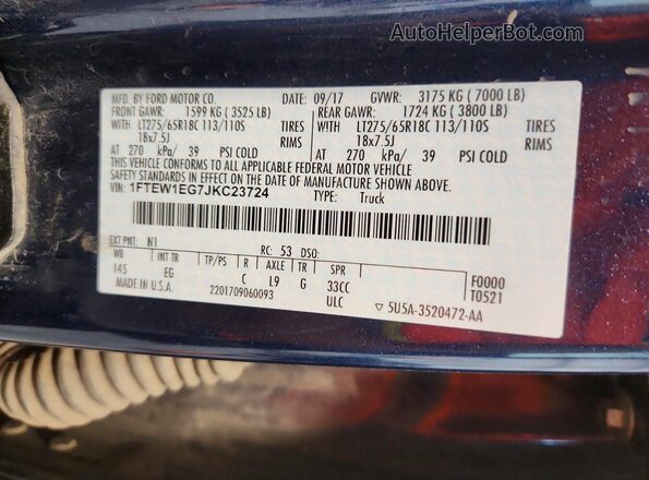 1FTEW1EG7JKC23724 2018 FORD F150 Blue Vista del compartimento del motor