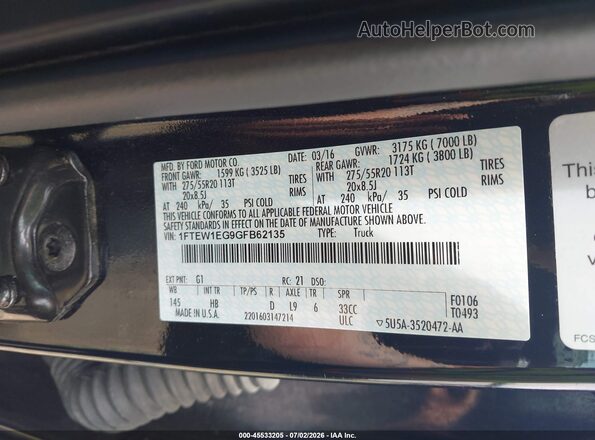 1FTEW1EG9GFB62135 2016 FORD F150 Black Շարժիչի բաժամունքի տեսք