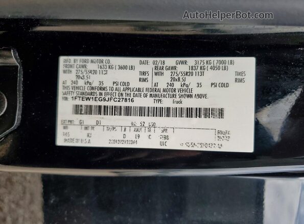 1FTEW1EG9JFC27816 2018 FORD F150 Black ძრავის განყოფილების ხედი
