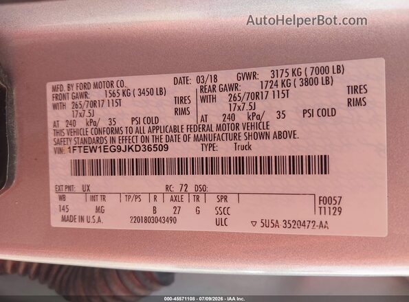 1FTEW1EG9JKD36509 2018 FORD F150 Silver Շարժիչի բաժամունքի տեսք