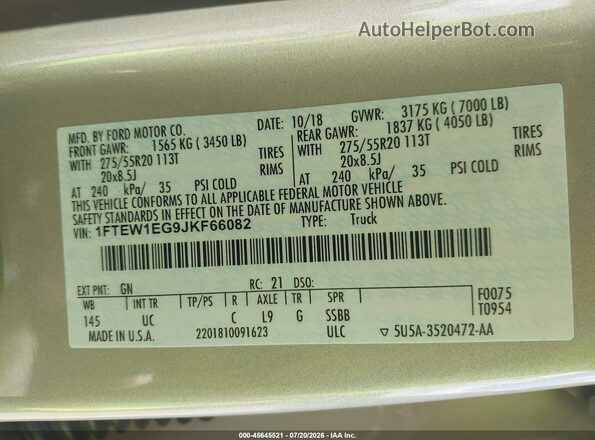 1FTEW1EG9JKF66082 2018 FORD F150 Beige Շարժիչի բաժամունքի տեսք