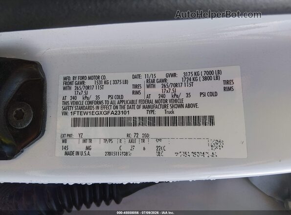 1FTEW1EGXGFA23101 2016 FORD F150 White Engine compartment view