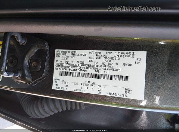 1FTEW1EGXGFD07666 2016 FORD F150 Gray Widok komory silnika
