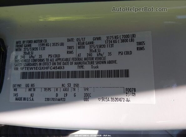 1FTEW1EGXHFC45493 2017 FORD F150 White Widok komory silnika