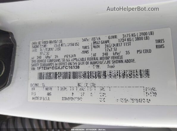 1FTEW1EGXJFC16338 2018 FORD F150 White Вид підкапотного простору