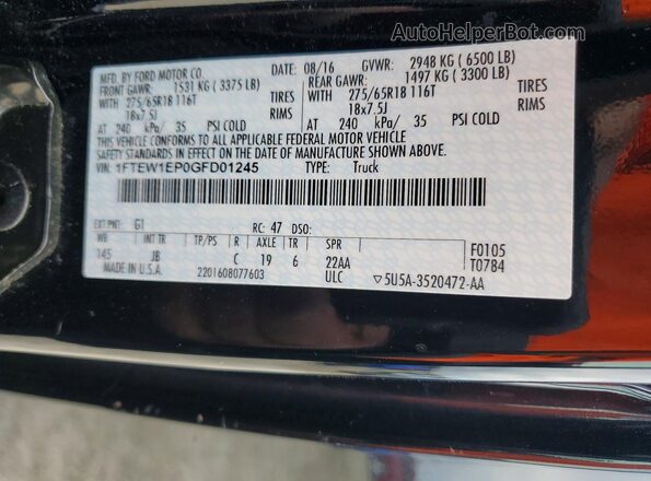 1FTEW1EP0GFD01245 2016 FORD F150 Black VIN sticker view
