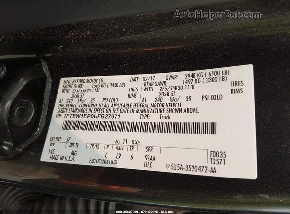 1FTEW1EP0HFB27971 2017 FORD F150 Gray Vista del compartimento del motor