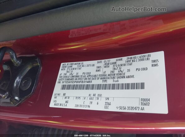 1FTEW1EP0HFB31485 2017 FORD F150 Red Widok komory silnika