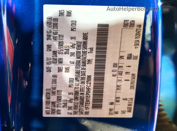 1FTEW1EP0HFC27696 2017 FORD F150 Синий Вид подкапотного пространства