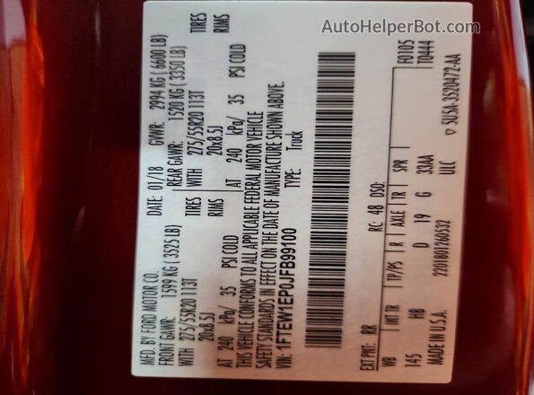 1FTEW1EP0JFB99100 2018 FORD F150 Burgundy Widok komory silnika