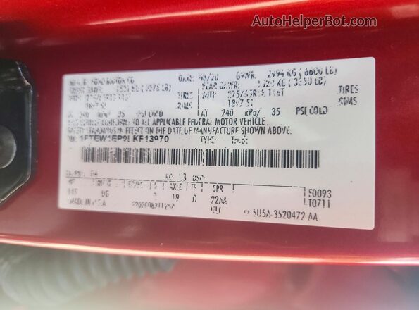 1FTEW1EP0LKF13970 2020 FORD F150 Red VIN sticker view