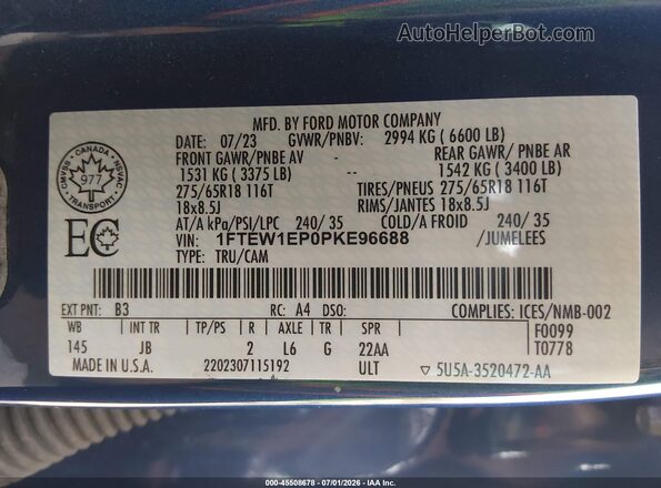 1FTEW1EP0PKE96688 2023 FORD F150 Blue Engine compartment view