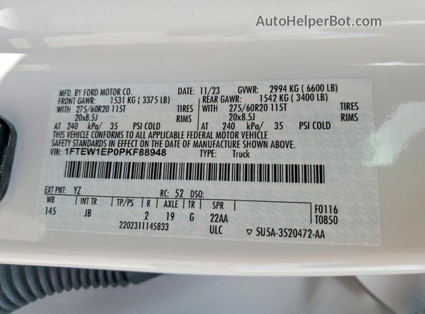 1FTEW1EP0PKF88948 2023 FORD F150 White Вид підкапотного простору