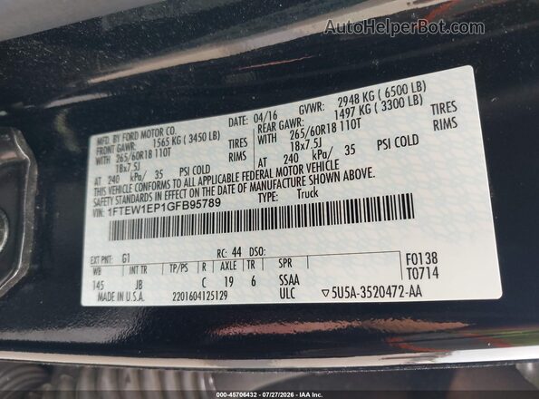 1FTEW1EP1GFB95789 2016 FORD F150 Black ძრავის განყოფილების ხედი