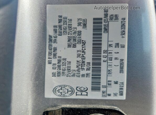 1FTEW1EP1JFC17457 2018 FORD F150 Silver Vista del compartimento del motor
