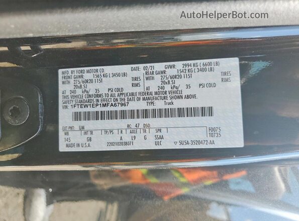 1FTEW1EP1MFA67967 2021 FORD F150 Black Engine compartment view