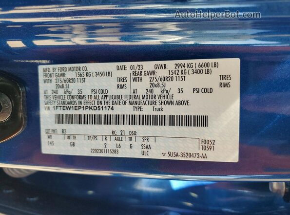 1FTEW1EP1PKD51174 2023 FORD F150 Синий Вид подкапотного пространства