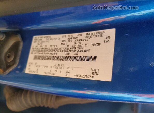 1FTEW1EP2GFA62278 2016 FORD F150 Синий Вид подкапотного пространства