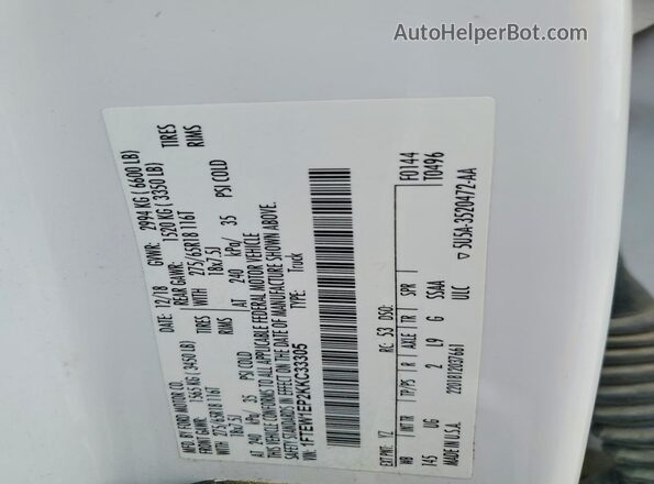 1FTEW1EP2KKC33305 2019 FORD F150 White Շարժիչի բաժամունքի տեսք