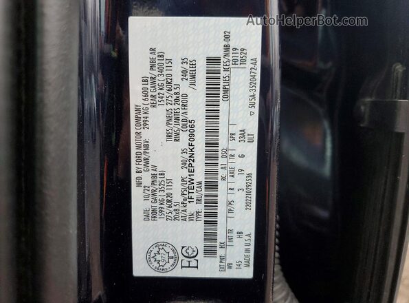 1FTEW1EP2NKF09065 2022 FORD F150 Blue VIN կոդի պիտակի տեսք