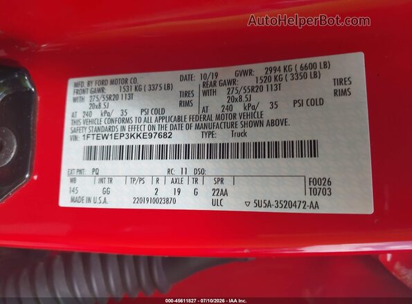1FTEW1EP3KKE97682 2019 FORD F150 Красный Вид подкапотного пространства