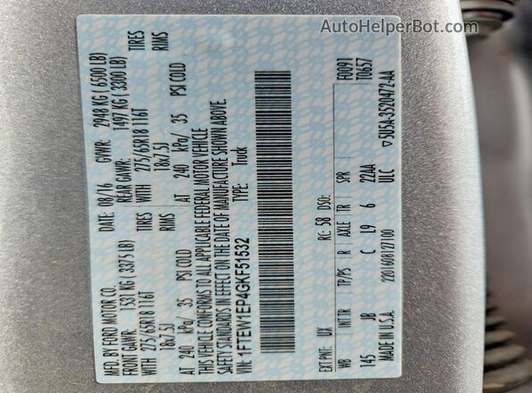 1FTEW1EP4GKF51532 2016 FORD F150 Серебряный Вид подкапотного пространства
