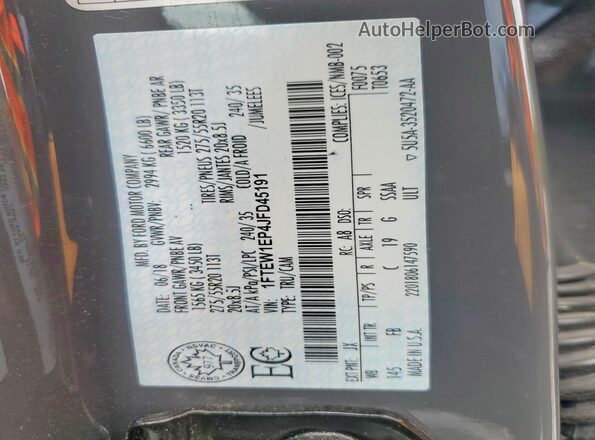 1FTEW1EP4JFD45191 2018 FORD F150 Gray Widok naklejki z numerem VIN
