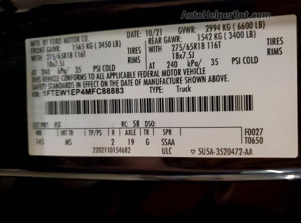 1FTEW1EP4MFC88883 2021 FORD F150 Blue Engine compartment view