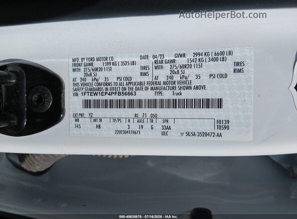 1FTEW1EP4PFB56663 2023 FORD F150 White Engine compartment view