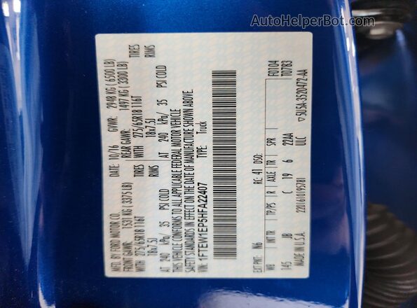 1FTEW1EP5HFA22407 2017 FORD F150 Blue Widok naklejki z numerem VIN