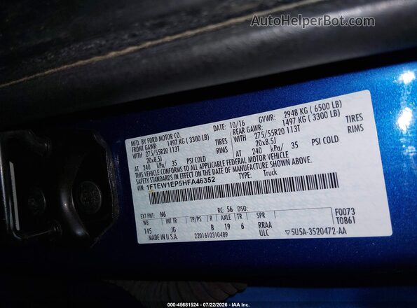1FTEW1EP5HFA46352 2017 FORD F150 Blue Widok komory silnika