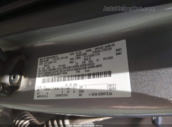 1FTEW1EP5LKE71554 2020 FORD F150 Silver Շարժիչի բաժամունքի տեսք