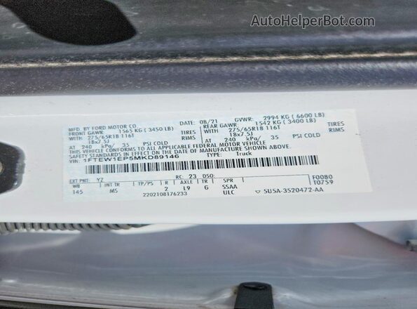 1FTEW1EP5MKD89146 2021 FORD F150 White Widok komory silnika
