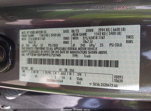 1FTEW1EP5PFC72745 2023 FORD F150 Gray Widok komory silnika
