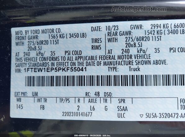 1FTEW1EP5PKF55041 2023 FORD F150 Black Widok komory silnika