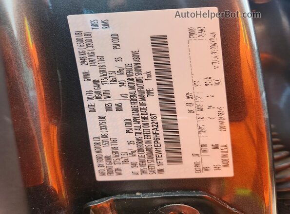 1FTEW1EP6HFA22187 2017 FORD F150 Gray Engine compartment view