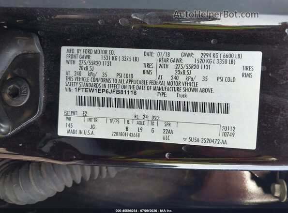 1FTEW1EP6JFB81118 2018 FORD F150 Purple Widok komory silnika