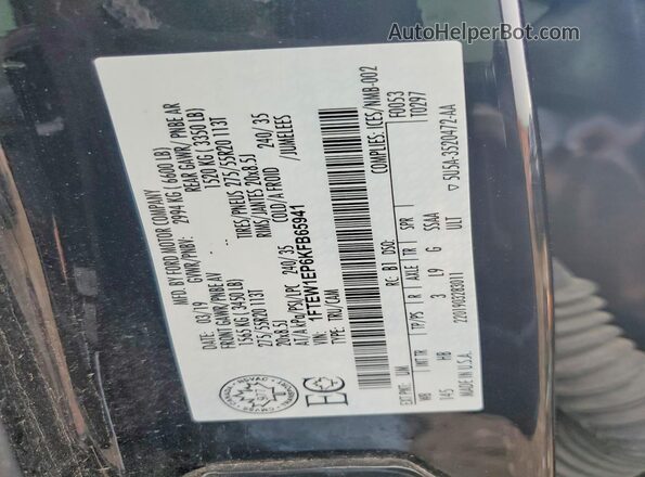 1FTEW1EP6KFB65941 2019 FORD F150 Black VIN კოდის სტიკერის ხედი