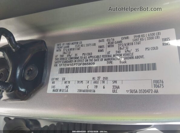 1FTEW1EP7GFB65809 2016 FORD F150 Silver ძრავის განყოფილების ხედი