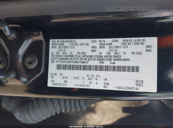 1FTEW1EP7GKF74917 2016 FORD F150 Black Vista del compartimento del motor
