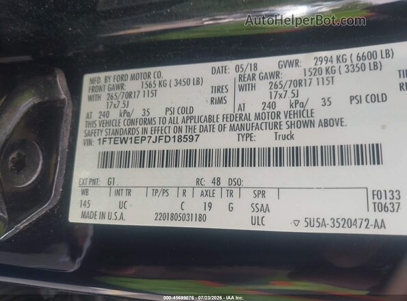 1FTEW1EP7JFD18597 2018 FORD F150 Black Vista del compartimento del motor