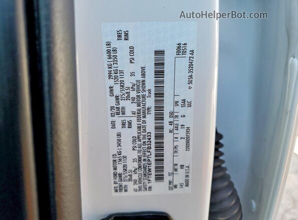 1FTEW1EP7LFB32433 2020 FORD F150 Белый Вид подкапотного пространства