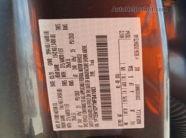 1FTEW1EP7MFB41683 2021 FORD F150 Gray Շարժիչի բաժամունքի տեսք
